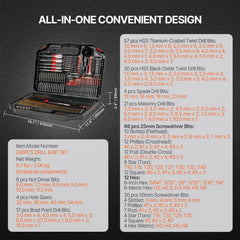 Drill Bit Set, 246 Pieces Drill and Driver Bit Set, Screwdriver Bit Set Suitable for Wood Metal Cement Drilling and Screw Driving, Drill Bit Sets Combo Kit Assorted in Organized Carrying Case