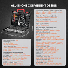 Drill Bit Set, 318 Pieces Drill and Driver Bit Set, Screwdriver Bit Set Suitable for Wood Metal Cement Drilling and Screw Driving, Drill Bit Sets Combo Kit Assorted in Organized Carrying Case