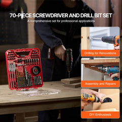 Drill Bit Set 70 PCS Screwdriver Bit Set with Carrying Case Multi-purpose