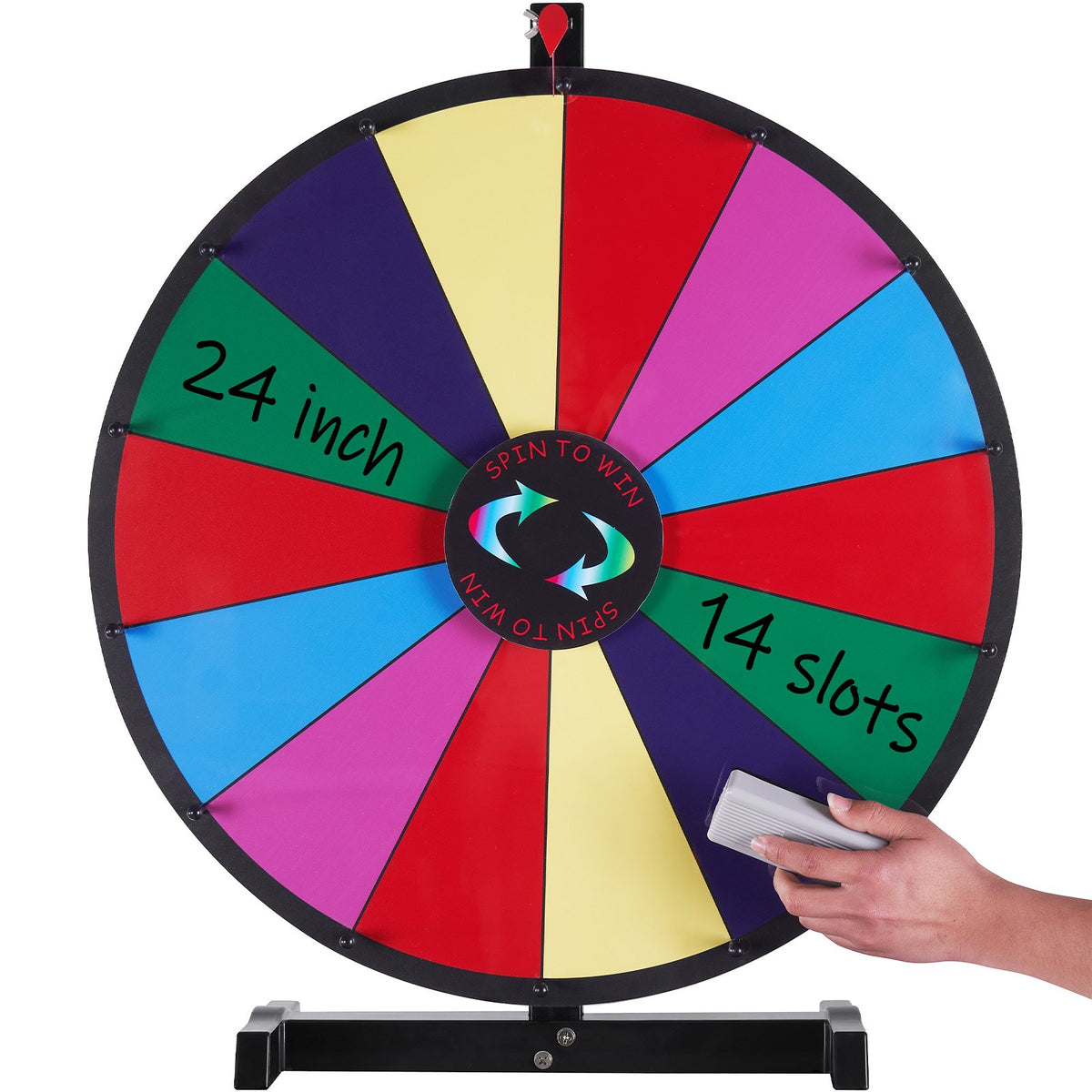 24 inch Spinning Prize Wheel, 14 Slots Tabletop Spinner, Heavy Duty Roulette Wheel with a Dry Erase and 2 Markers, Win Fortune Spin Games in Party Pub Trade Show Carnival