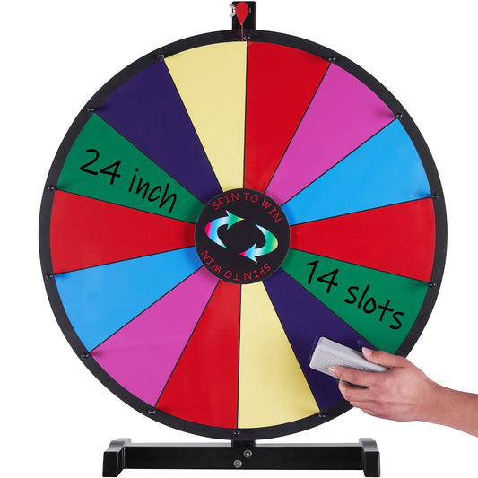 24 inch Spinning Prize Wheel, 14 Slots Tabletop Spinner, Heavy Duty Roulette Wheel with a Dry Erase and 2 Markers, Win Fortune Spin Games in Party Pub Trade Show Carnival