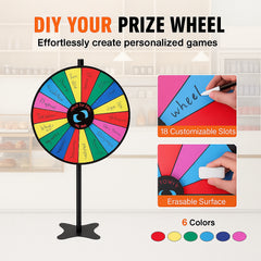 36 inch Spinning Prize Wheel, 18 Slots Spinning Wheel, Roulette Wheel with a Dry Erase and 2 Markers, Tabletop or Floor Standing Win Fortune Spin Games in Party Pub Trade Show Carnival