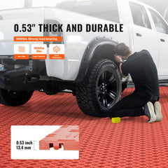 Garage Tiles Interlocking, 12 x 12 x 0.53 inch 25 Pack Garage Floor Covering Tiles, Non-Slip Double-Sided Texture Garage Flooring Tiles, for Garages, Basements, Repair Shops, Red