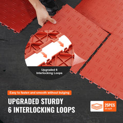 Garage Tiles Interlocking, 12 x 12 x 0.53 inch 25 Pack Garage Floor Covering Tiles, Non-Slip Double-Sided Texture Garage Flooring Tiles, for Garages, Basements, Repair Shops, Red