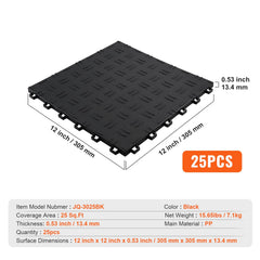 Garage Tiles Interlocking, 12 x 12 x 0.53 inch 25 Pack Garage Floor Covering Tiles, Non-Slip Double-Sided Texture Garage Flooring Tiles, for Garages, Basements, Repair Shops, Black