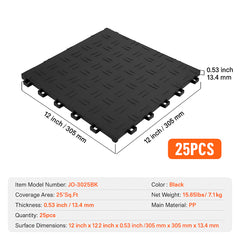 Garage Tiles Interlocking, 12 x 12 x 0.53 inch 25 Pack Garage Floor Covering Tiles, Non-Slip Double-Sided Texture Garage Flooring Tiles, for Garages, Basements, Repair Shops, Black