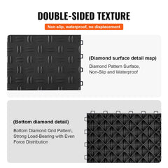 Garage Tiles Interlocking, 12 x 12 x 0.53 inch 50 Pack Garage Floor Covering Tiles, Non-Slip Double-Sided Texture Garage Flooring Tiles, for Garages, Basements, Repair Shops, Black
