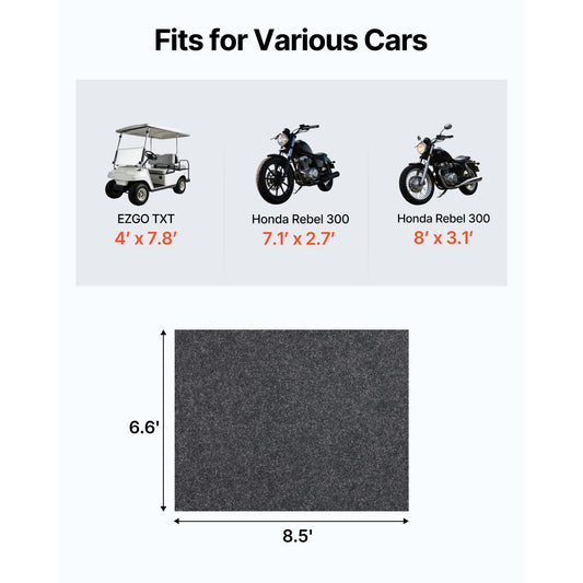Waterproof Garage Floor Mat for Under Car, Non-slip 2 x 2.6 M Compact Size Heavy Duty Containment Mat, Protects Garage Floor from Water, Mud and Oil, For Garages,Greenhouses,Entrance