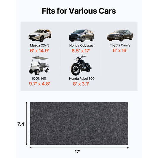 Garage Floor Mat, 2.25 x 5.2 M Waterproof Protection from Water,Snow, Rain,Mud and Oil for Cars, Non-slip Heavy Duty Containment Mat with TPE Anti-Leak Backing & Easy to Clean & Cuttable