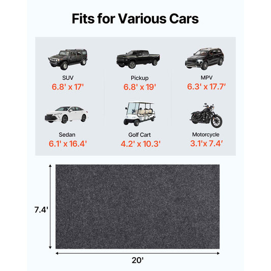Garage Floor Mat, 2.28 x 6.1 M Waterproof Protection from Water,Snow, Rain,Mud and Oil for Cars, Non-slip Heavy Duty Containment Mat with TPE Anti-Leak Backing & Easy to Clean & Cuttable