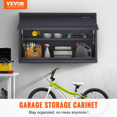Metal Storage Cabinet, 54.4 kg Load Capacity per Shelf, 50.8 cm Tall Wall-Mounted Powder-Coating Steel Garage Cabinet with Adjustable Shelf, Press to Lock & Open Door, Perfect for Office Home Garage