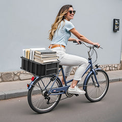 Rear Bike Basket, Medium Bicycle Basket with Cargo Net, Liner & Waterproof Cover, Heavy Duty Bike Back Basket for Adult Women/Men Carrying Dogs, Pets, Fruit & Grocery, Mounting Tools Included