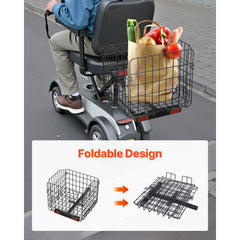 Scooter Rear Basket, Folding Metal Wire Basket, Heavy Duty & Spacious Cargo Basket, Works with 1-inch Receiver, Compatible with Most Golden, Drive & Pride Mobility Scooter