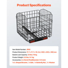 Scooter Rear Basket, Folding Metal Wire Basket, Heavy Duty & Spacious Cargo Basket, Works with 1-inch Receiver, Compatible with Most Golden, Drive & Pride Mobility Scooter