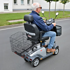 Scooter Rear Basket, Folding Metal Wire Basket, Heavy Duty & Spacious Cargo Basket, Works with 1-inch Receiver, Compatible with Most Golden, Drive & Pride Mobility Scooter