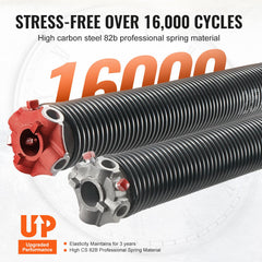 Garage Door Torsion Springs, 16000 Cycles, Pair of 0.25 x 2 x 30inch, Garage Door Springs with Non-Slip Winding Bars, Mounting Tool and Gloves, Electrophoresis Coated, for Replacement