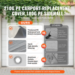 Carport Replacement Canopy Cover Top + Side Wall 10 x 20 ft, Garage Tent Shelter Tarp Heavy-Duty Waterproof & UV Protected, Easy Installation with Ball Bungees,White (Frame Not Included)