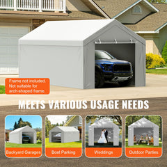 Carport Replacement Canopy Cover Top + Side Wall 10 x 20 ft, Garage Tent Shelter Tarp Heavy-Duty Waterproof & UV Protected, Easy Installation with Ball Bungees,White (Frame Not Included)