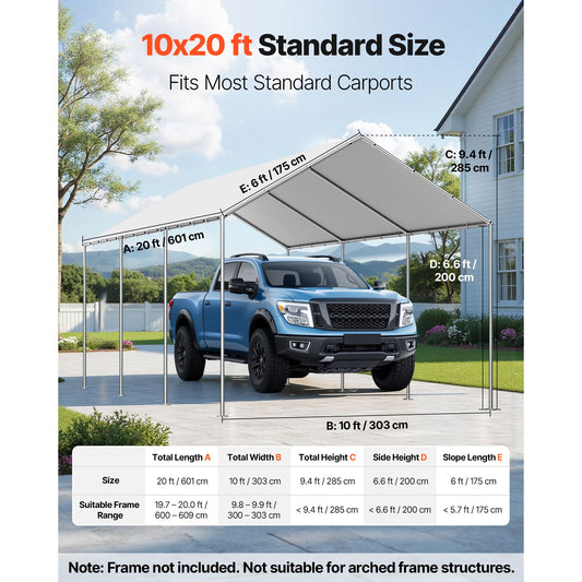 Carport Replacement Canopy, 6 x 3 m Potable Garage Tent Top Tarp, UV-Resistant & Waterproof Car Shelter Tarp, Heavy Duty Car Port Cover with Ball Buggees, Grey, Frame Not Included