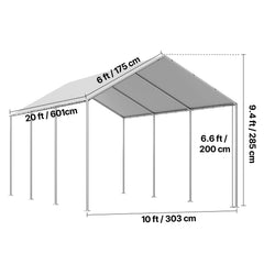 Carport Replacement Canopy, 6 x 3 m Potable Garage Tent Top Tarp, UV-Resistant & Waterproof Car Shelter Tarp, Heavy Duty Car Port Cover with Ball Buggees, Grey, Frame Not Included