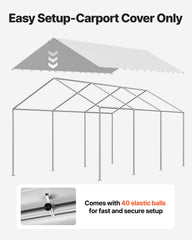Carport Replacement Canopy, 6 x 3 m Potable Garage Tent Top Tarp, UV-Resistant & Waterproof Car Shelter Tarp, Heavy Duty Car Port Cover with Ball Buggees, Grey, Frame Not Included