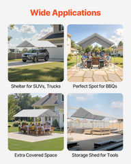 Carport Replacement Canopy, 6 x 3 m Potable Garage Tent Top Tarp, UV-Resistant & Waterproof Car Shelter Tarp, Heavy Duty Car Port Cover with Ball Buggees, Grey, Frame Not Included