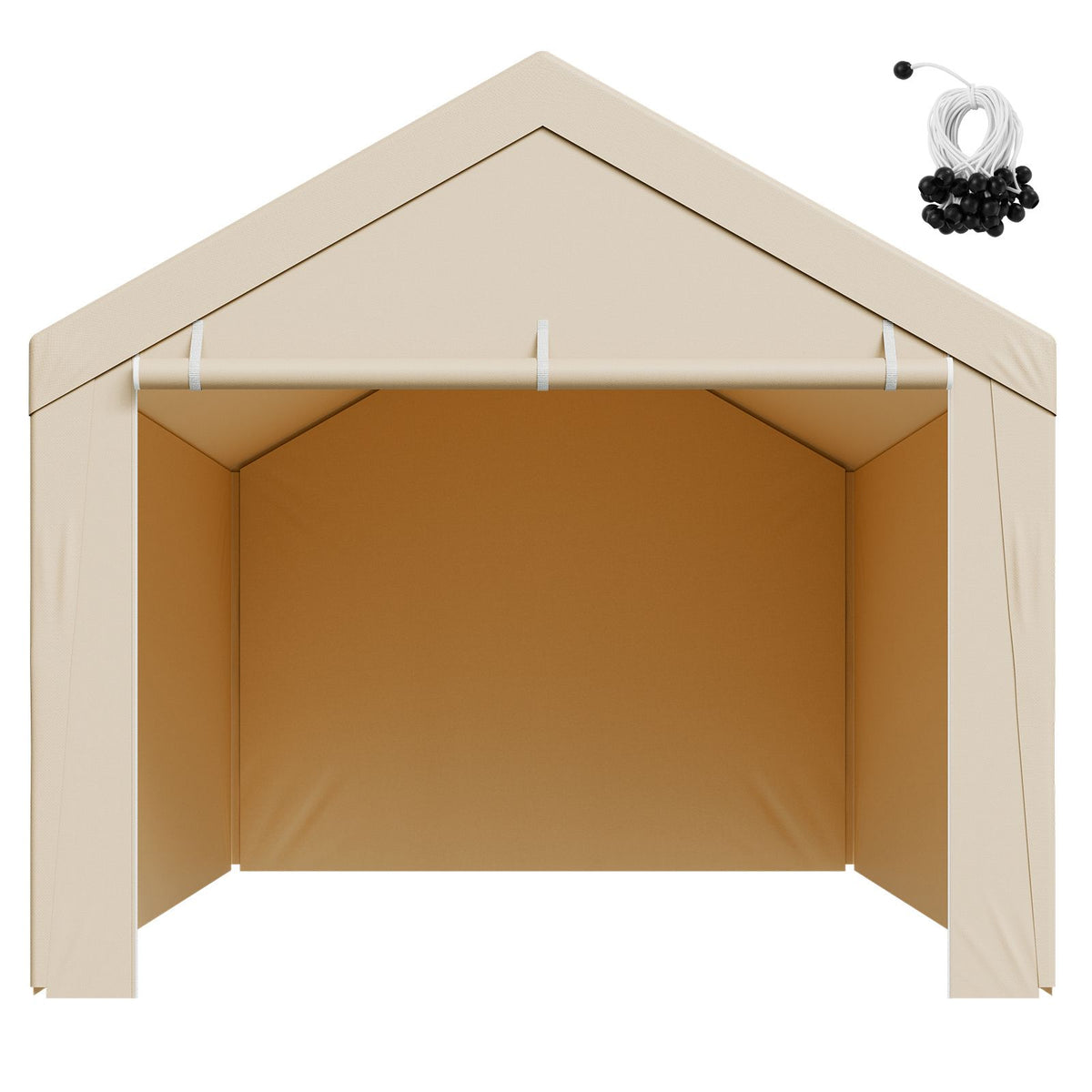 Carport Replacement Canopy, 6 x 3 m Potable Garage Tent Top Tarp with Sidewalls, UV-Resistant & Waterproof, Heavy Duty Car Shelter Tarp with Ball Buggees, Beige, Frame Not Included