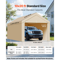 Carport Replacement Canopy, 6 x 3 m Potable Garage Tent Top Tarp with Sidewalls, UV-Resistant & Waterproof, Heavy Duty Car Shelter Tarp with Ball Buggees, Beige, Frame Not Included