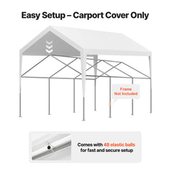 Carport Replacement Canopy, 6 x 3.6 m Potable Garage Tent Top Tarp, UV-Resistant & Waterproof Car Shelter Tarp, Heavy Duty Car Port Cover with Ball Buggees, White, Frame Not Included