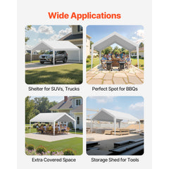 Carport Replacement Canopy, 6 x 3.6 m Potable Garage Tent Top Tarp, UV-Resistant & Waterproof Car Shelter Tarp, Heavy Duty Car Port Cover with Ball Buggees, White, Frame Not Included