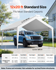Carport Replacement Canopy, 6 x 3.6 m Potable Garage Tent Top Tarp, UV-Resistant & Waterproof Car Shelter Tarp, Heavy Duty Car Port Cover with Ball Buggees, White, Frame Not Included