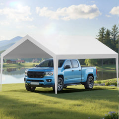 Carport Replacement Canopy, 6 x 3.6 m Potable Garage Tent Top Tarp, UV-Resistant & Waterproof Car Shelter Tarp, Heavy Duty Car Port Cover with Ball Buggees, White, Frame Not Included