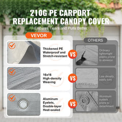Carport Replacement Canopy Cover 12 x 20 ft, Garage Top Tent Shelter Tarp Heavy-Duty Waterproof & UV Protected, Easy Installation with Ball Bungees,Grey (Only Top Cover, Frame Not Include)