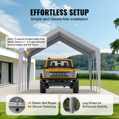 Carport Replacement Canopy Cover 12 x 20 ft, Garage Top Tent Shelter Tarp Heavy-Duty Waterproof & UV Protected, Easy Installation with Ball Bungees,Grey (Only Top Cover, Frame Not Include)