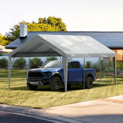 Carport Replacement Canopy Cover 12 x 20 ft, Garage Top Tent Shelter Tarp Heavy-Duty Waterproof & UV Protected, Easy Installation with Ball Bungees,Grey (Only Top Cover, Frame Not Include)