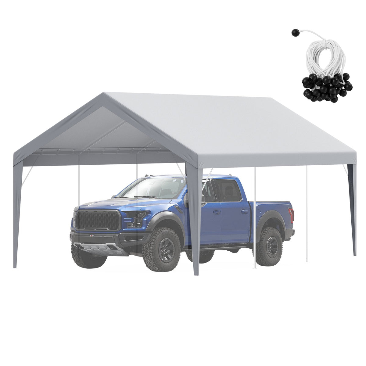 Carport Replacement Canopy Cover 12 x 20 ft, Garage Top Tent Shelter Tarp Heavy-Duty Waterproof & UV Protected, Easy Installation with Ball Bungees,Grey (Only Top Cover, Frame Not Include)