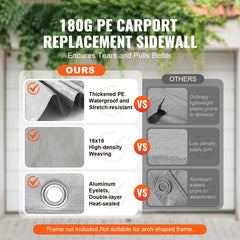 Carport Replacement Canopy Cover Side Wall 6 x 3.6 m, Garage Tent Shelter Tarp Heavy-Duty Waterproof & UV Protected, Easy Installation with Ball Bungees,Grey (Top and Frame Not Included)
