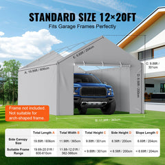 Carport Replacement Canopy Cover Side Wall 6 x 3.6 m, Garage Tent Shelter Tarp Heavy-Duty Waterproof & UV Protected, Easy Installation with Ball Bungees,Grey (Top and Frame Not Included)