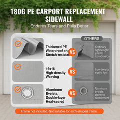 Carport Replacement Canopy Cover Side Wall 6 x 3.6 m, Garage Tent Shelter Tarp Heavy-Duty Waterproof & UV Protected, Easy Installation with Ball Bungees,Grey (Top and Frame Not Included)