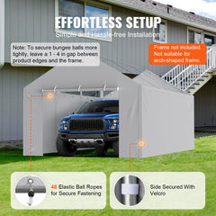 Carport Replacement Canopy Cover Side Wall 6 x 3.6 m, Garage Tent Shelter Tarp Heavy-Duty Waterproof & UV Protected, Easy Installation with Ball Bungees,Grey (Top and Frame Not Included)