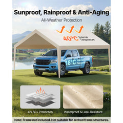 Carport Replacement Canopy, 6 x 3.6 m Potable Garage Tent Top Tarp, UV-Resistant & Waterproof Car Shelter Tarp, Heavy Duty Car Port Cover with Ball Buggees, Beige, Frame Not Included