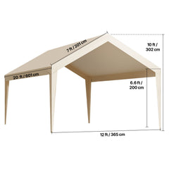 Carport Replacement Canopy, 6 x 3.6 m Potable Garage Tent Top Tarp, UV-Resistant & Waterproof Car Shelter Tarp, Heavy Duty Car Port Cover with Ball Buggees, Beige, Frame Not Included