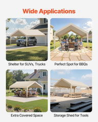 Carport Replacement Canopy, 6 x 3.6 m Potable Garage Tent Top Tarp, UV-Resistant & Waterproof Car Shelter Tarp, Heavy Duty Car Port Cover with Ball Buggees, Beige, Frame Not Included