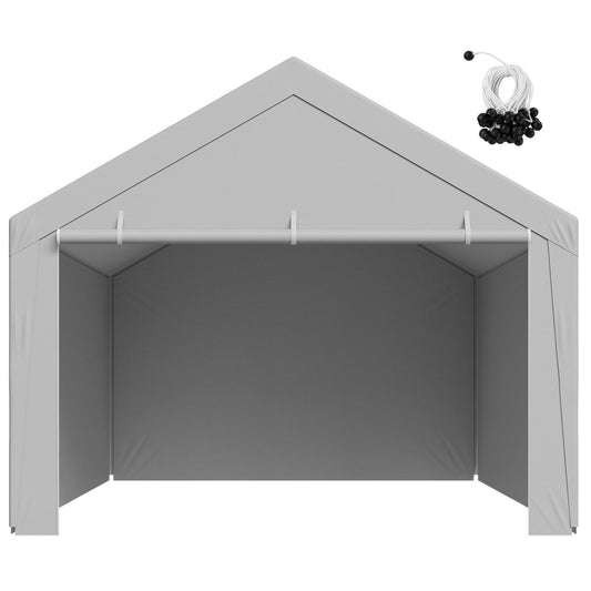 Carport Replacement Canopy, 6 x 4 m Potable Garage Tent Top Tarp with Sidewalls, UV-Resistant & Waterproof, Heavy Duty Car Shelter Tarp with Ball Buggees, Grey, Frame Not Included