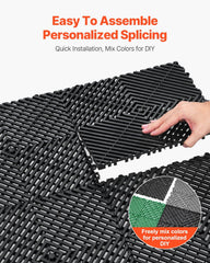 Interlocking Drainage Mat, 31 x 31 cm Modular Interlocking Cushion, 24 Pcs Splicing Drainage Mats, Non-Slip Black PP Drainage Floor Tile and Shower Mat, for Garage, Garden, Kitchen & Outdoor