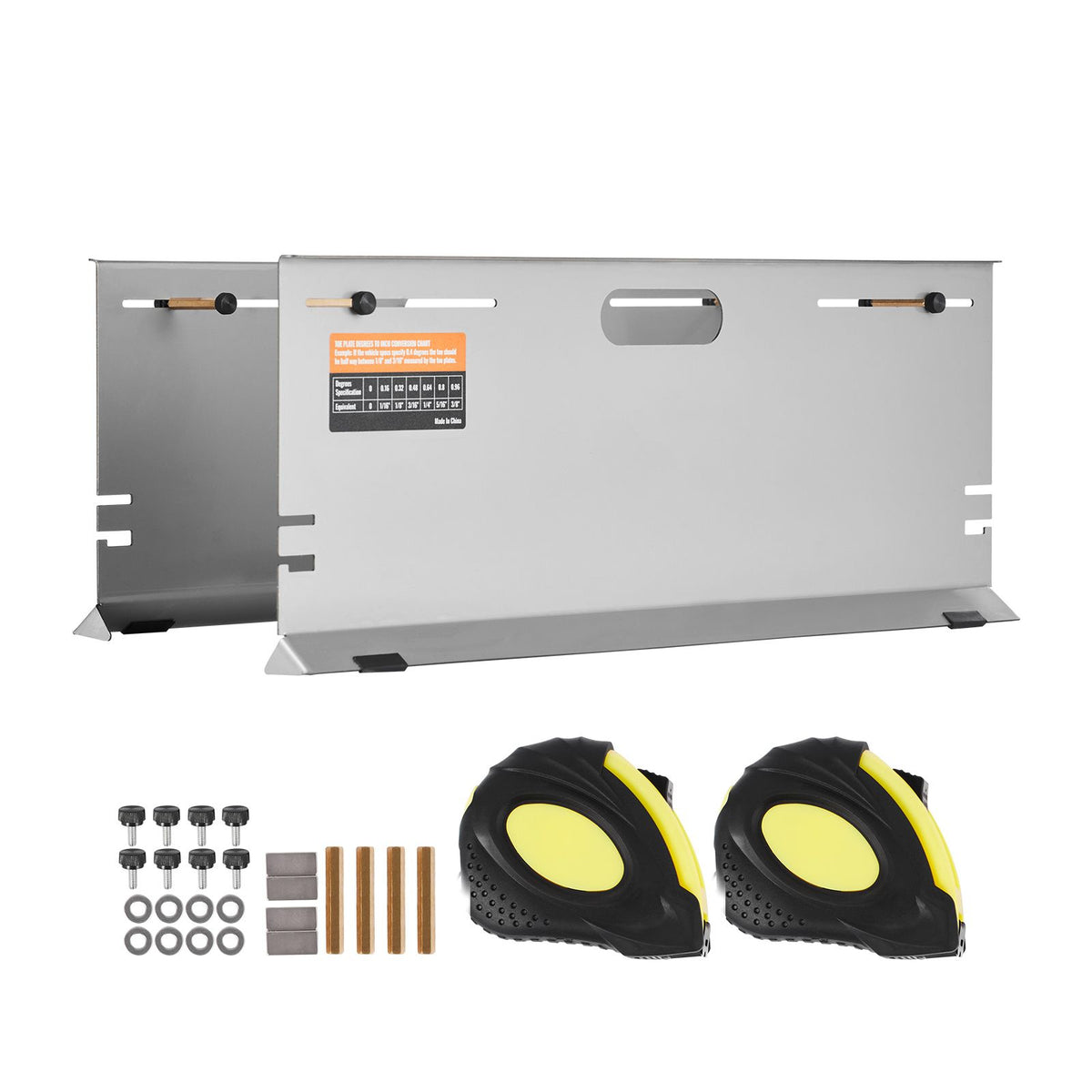 Wheel Alignment Tool, 2-Pack Alignment Tool Toe Plates, Stainless Steel Toe Angle Measurement Tool Plate, 4 Alignment Rods and Magnetic Slots, Includes Measuring Tapes & Conversion Chart