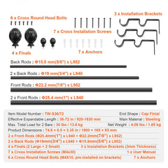 Double Rod Curtain Rods, 36-72 inches(3-6ft) Adjustable Length, Black Double Curtain Rods with Round Finials, 1" and 3/4" Diameter, Double Window Drapery Rod for Sheer and Blackout Curtains