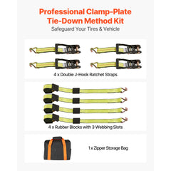 Wheel Chock Tie-Down Kit, Deck-Style Trailer Tie Down Strap, Car Tie Down Kit with J-Hook, Break Strength 4540 kg & Working Load 1512 kg Motorcycle Tie-Down System for SUVs, Trailers, Trucks