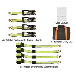 Wheel Chock Tie-Down Kit, Deck-Style Trailer Tie Down Strap, Car Tie Down Kit with J-Hook, Break Strength 4540 kg & Working Load 1512 kg Motorcycle Tie-Down System for SUVs, Trailers, Trucks