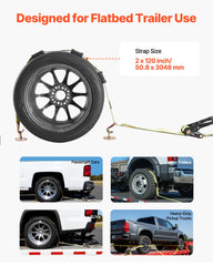 Wheel Chock Tie-Down Kit, Deck-Style Trailer Tie Down Strap, Car Tie Down Kit with J-Hook, Break Strength 4540 kg & Working Load 1512 kg Motorcycle Tie-Down System for SUVs, Trailers, Trucks